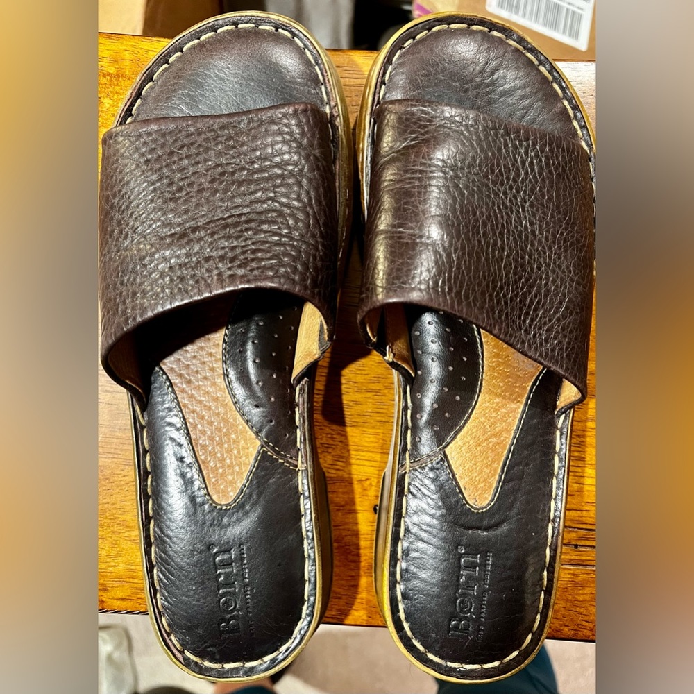 Born Dark Brown leather slides